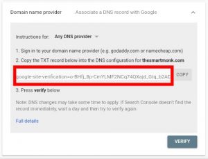 Googe search login - DNS verification